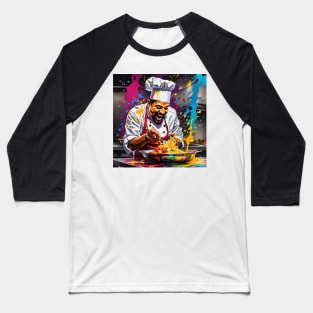 Colorful artsy design of Chef Fun Baseball T-Shirt